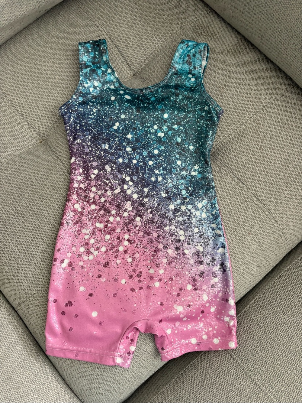 Kids Glitter Ombre Tank One-Piece Romper - Pink & Teal for 3-5yrs old